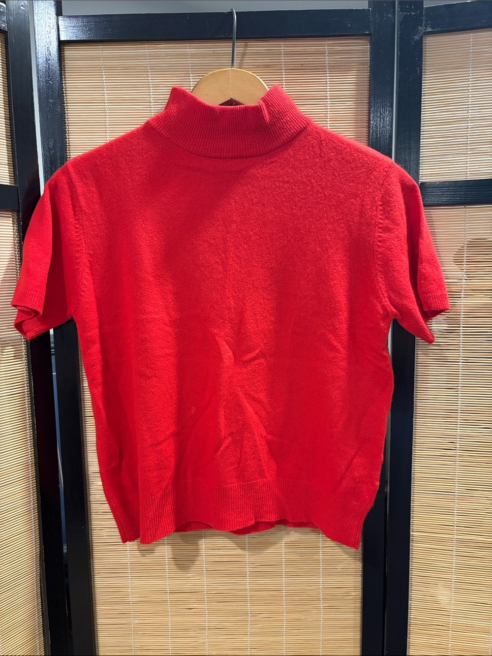 Red Short-Sleeve Turtleneck Sweater Top